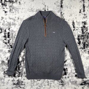 Vineyard Vines Sweater Mens Size Large Cable Knit Gray 1/4 Zip Preppy Merino